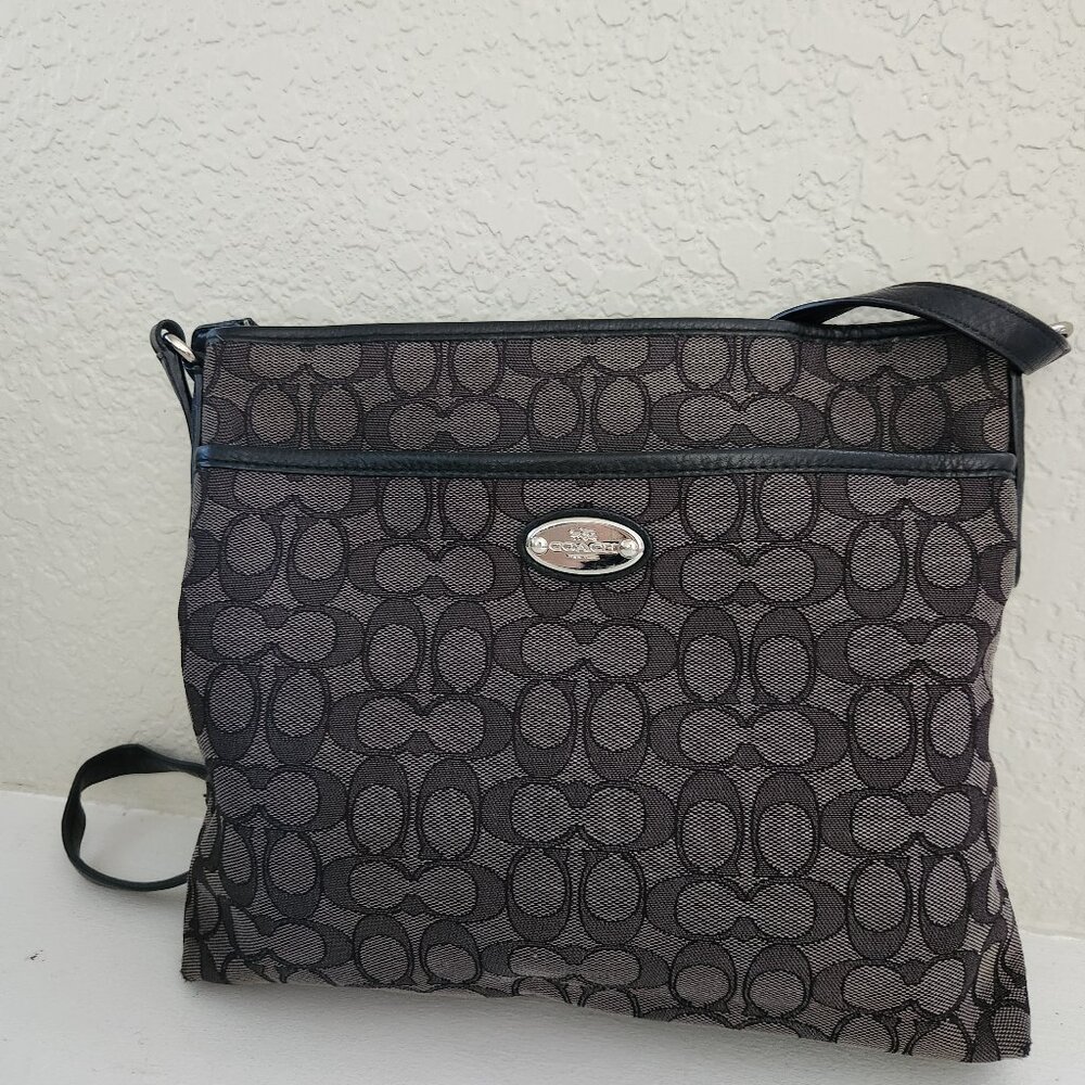 Coach Signature Jacquard Black Filer Crossbody Bag Purse - Picture 1 of 9
